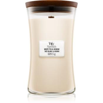 Woodwick White Tea & Jasmine lumânare parfumată cu fitil din lemn 609.5 g