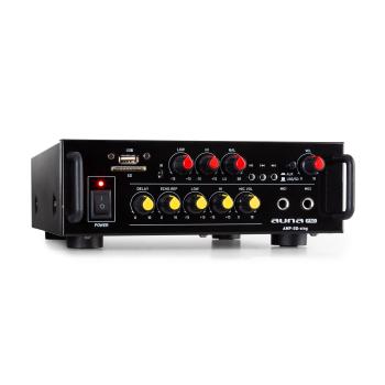 Auna Pro Amp EQ BT, amplificator HiFi de karaoke, 2 x 30 W RMS, BT, USB, SD, 2 x intrare microfon