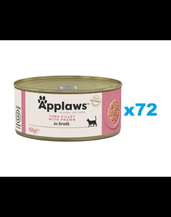 APPLAWS Cat Adult Tuna with Prawn in Broth ton si crevete in sos 72x156 g hrana pisica