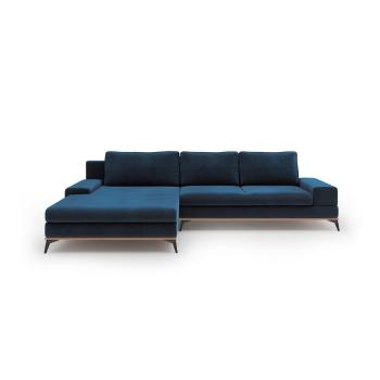 Colțar extensibil cu tapițerie de catifea Windsor & Co Sofas Astre, pe partea stângă, albastru