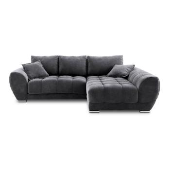 Colțar extensibil cu tapițerie de catifea și șezlong pe partea dreaptă Windsor & Co Sofas Nuage, gri închis