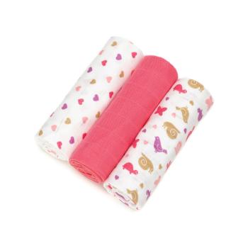 Set 3 scutece din bumbac T-TOMI Tetra Pink Snails, 70 x 70 cm