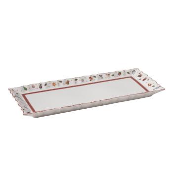 Tavă din porțelan cu model de Crăciun Toy's Delight Villeroy&Boch, lungime 38,5 cm, alb - roșu