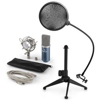 Auna MIC-900BL V2, set de microfon usb, microfon condensator albastru + filtru pop + suport de masă