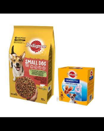 PEDIGREE Adult hrana uscata caini adulti de talie mica, cu vita si legume 12 kg + DentaStix recompense pentru caini