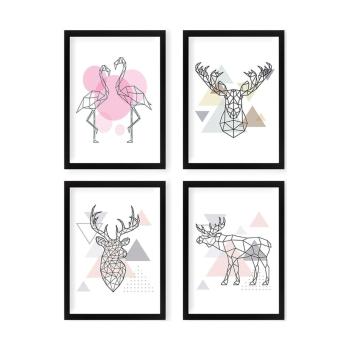 Postere cu ramă 4 buc. 24x29 cm Geometric Animals – Wallity