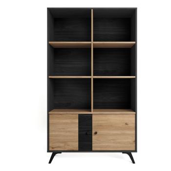 Bibliotecă negru/natural  cu aspect de lemn de stejar 92x160 cm Bocami – Marckeric