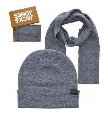 Jack&Jones Kit pentru bărbați - căciulă și fular JACJOLLY 12163827 Grey Melange