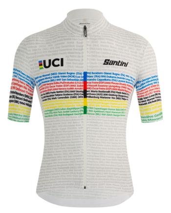 
                 SANTINI Tricou de ciclism cu mânecă scurtă - UCI WORLD CHAMP 100 - alb/curcubeu  
            