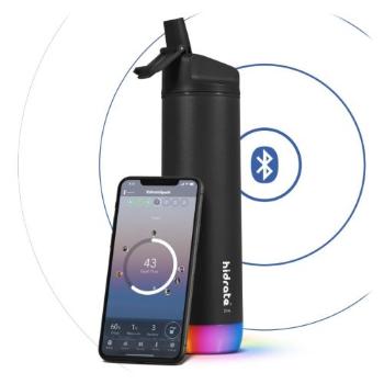 HidrateSpark Sticlă inteligentă din oțel inoxidabil cu pai 620 ml, Bluetooth tracker, neagră