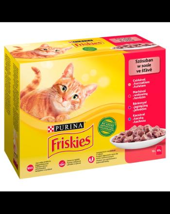 FRISKIES Hrana umeda mix de carne pentru pisici adulte Mulipack 12x85g