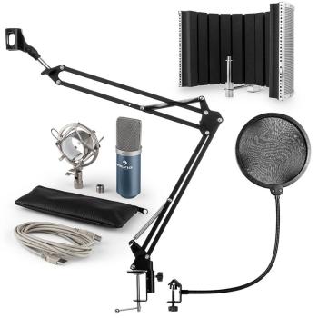Auna MIC-900BL, set de microfon USB, kit de microfon condensator V5 + braț de microfon, filtru pop, panou de absorpție pentru microfon, albastru