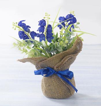 Saculete din iuta cu flori - albastră