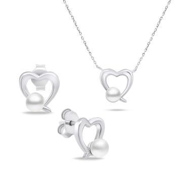 Brilio Silver Set romantic de bijuterii argintii cu perle SET234W (cercei, pandantiv)