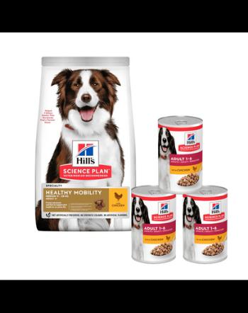 HILL'S Science Plan Canine Adult Healthy Mobility Medium Chicken 14 kg hrana caini rasa mijlocie chicken joint support + 3 conserve GRATIS