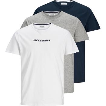 Jack&Jones 3 PACK- tricou pentru bărbați JACRAIN Regular Fit 12184812 Light Grey Melange Navy blazer - White M