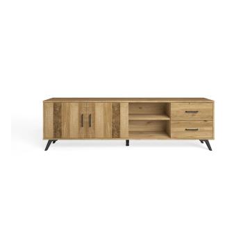 Comodă TV  roșu/ cu aspect de lemn de stejar 181x53 cm Nordic – Marckeric