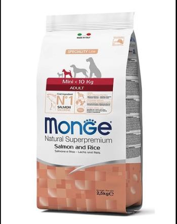 MONGE Mini Adult hrană uscată pentru câini de talie mică, cu somon și orez 2,5 kg
