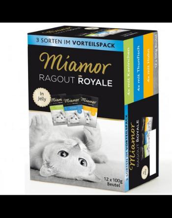 MIAMOR Ragout Royale Multibox 12 x 100 g hrana completa pentru pisici, cu iepure, ton si pui.