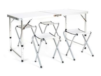 Set camping 4 + 1 - alb - Mărimea masa 120x60 cm + 4 scaunele