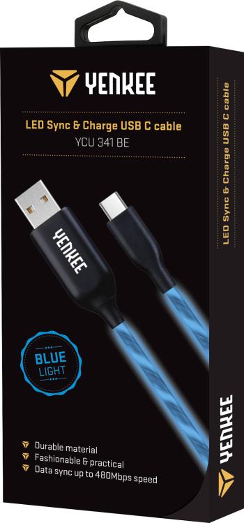 Cablu de sincronizare si incarcare USB tip C iluminat - albastra - Mărimea 1 m