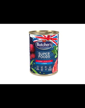BUTCHER'S Dog Superfoods măruntaie și carne de vită în aspic 400 g