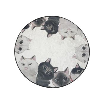 Covor baie Lismo Cats, ⌀ 100 cm, alb - gri