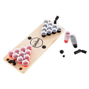 BeerCup Ace Mini Beer Pong, masă, 25 de pahare roșii și egre pentru shoturi, 3 lansatoare de biluțe, 3 biluțe