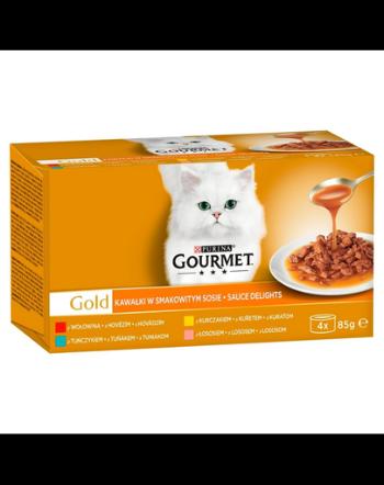 GOURMET Gold Sauce Delights Hrana umeda cu arome mixte in sos pentru pisici adulte 4x85g