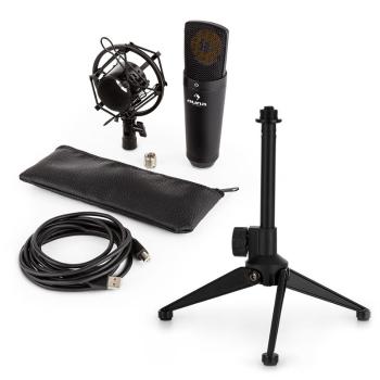 Auna MIC-920B, set de microfon V1 usb, microfon cu membrană mare, negru, suport de masă