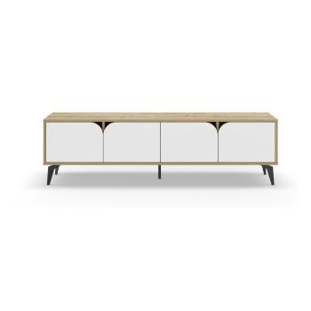 Masă TV albă/în culoare naturală cu aspect de lemn de stejar 180x51 cm Nola – Marckeric