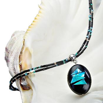 Lampglas Colier excepțional Turquoise Shards cu perla Lampglas cu argint pur NP12
