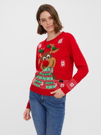 Vero Moda New Frosty Deer Pulover Roșu