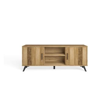 Comodă TV  roșu/ cu aspect de lemn de stejar 136x53 cm Nordic – Marckeric