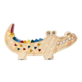 Veioză din lemn de pin Little Lights Crocodile, lățime 49 cm