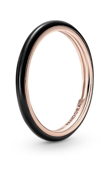 Pandora Minimalistinel de bronz cu smalț negru Rose 189655C01 54 mm