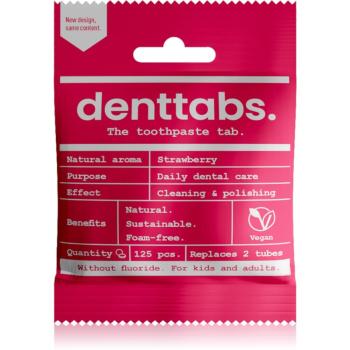 Denttabs Brush Teeth Tablets Kids without Fluoride pastă de dinți fără fluor tablete pentru copii Strawberry 125 tbl