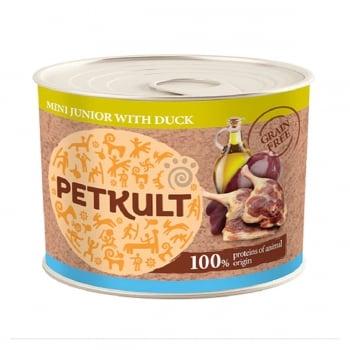 PETKULT Grain Free Mini Junior, Rață, pachet economic conservă hrană umedă fără cereale câini junior, 185g x 6