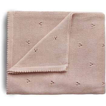 Mushie Knitted Pointelle Baby Blanket pled împletit pentru copii Blush 80 x 100cm 1 buc