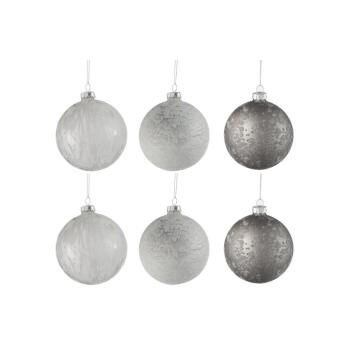 Set 6 globuri din sticlă pentru Crăciun J-Line Bauble, ø 8 cm, alb-argintiu