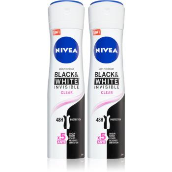 Nivea Black & White Invisible  Clear spray anti-perspirant 2 x 150 ml (ambalaj economic) pentru femei
