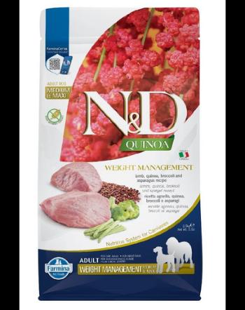 FARMINA N&amp;D Quinoa Dog Adult medium maxi Weight management lamb, broccoli 2,5 kg hrana caini talie medie si mare pentru controlul greutatii, cu miel si brocoli