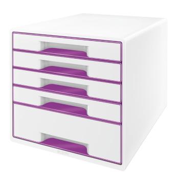 Cutie cu sertare Leitz WOW CUBE, 5 sertare, alb-violet