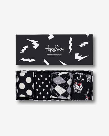 Happy Socks Black &amp; White Set de 4 perechi de șosete Negru Alb