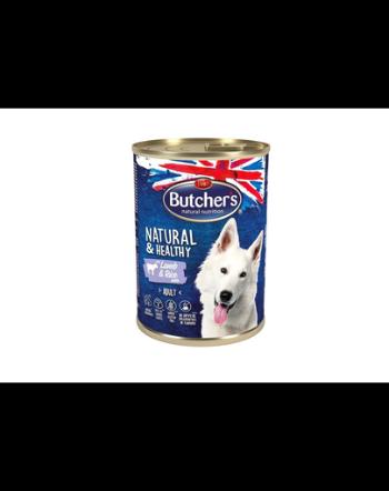 BUTCHER'S Natural&amp;Healthy Hrana umeda pentru caini adulti, pate cu miel si orez 390g + frisbee GRATIS