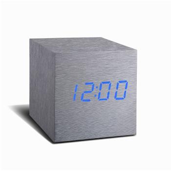 Ceas deșteptător cu LED Gingko Cube Click Clock, gri - albastru