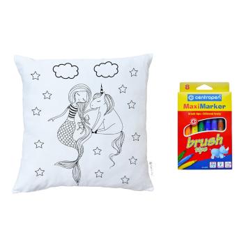 Set față de pernă și markere pentru textile Butter Kings Mermaid Tales, 45 x 45 cm