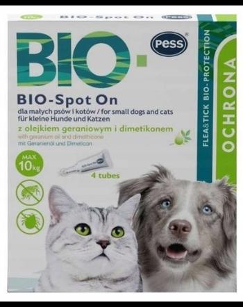 PESS BIO Spot-on picaturi protectie anti-capuse, purici pentru caini mici si pisici 4x1 g cu ulei de muscata si dimeticona