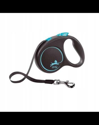 FLEXI Black Design lesa automata cu banda pentru caini, negru cu albastru, marimea M, 5 m