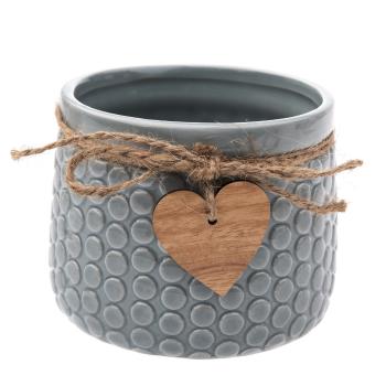 Recipient ceramic ghiveci Heart, gri, 11x 8,8 x 8 cm